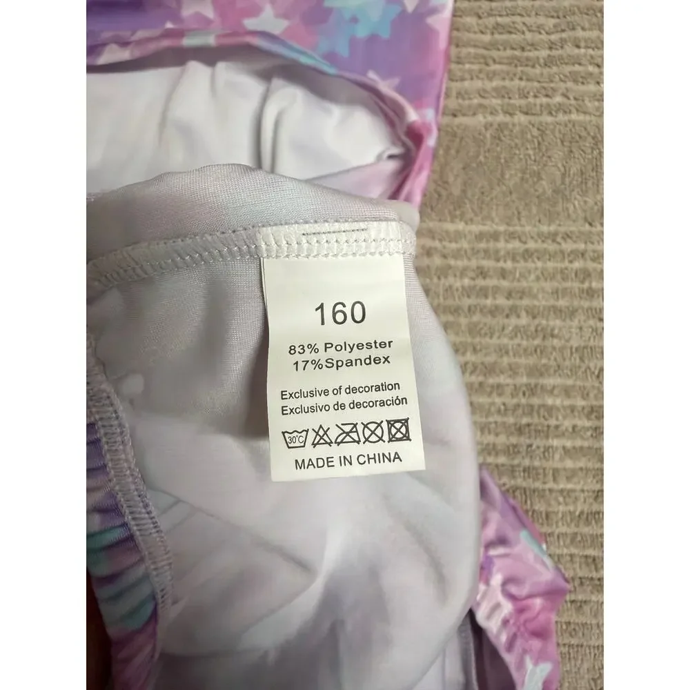 Swimsuits Girls 12-14 Years Purple Star  UPF 50+ One Shoulder Ruffles Tankini